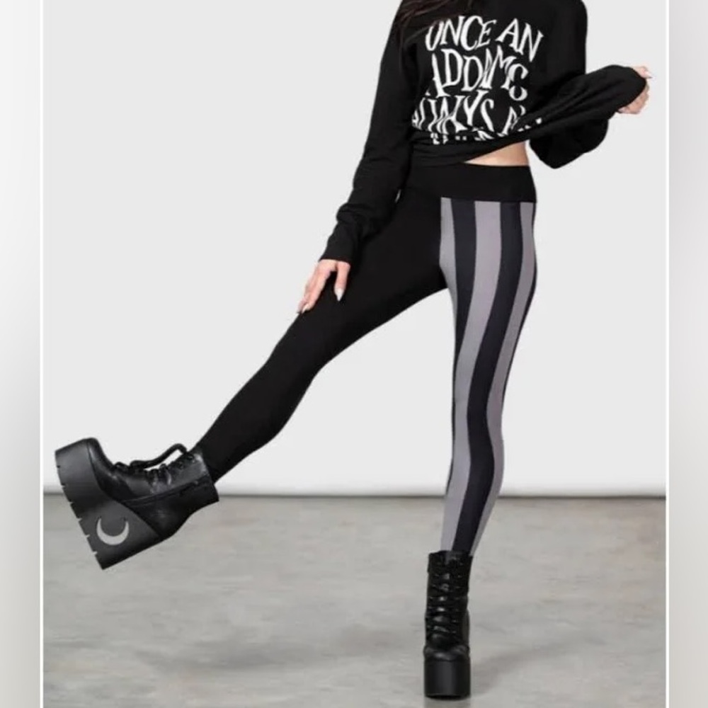 🖤🖤🖤 SOLD 🖤🖤🖤 Killstar x Wednesday NWT Black and Gray Striped Loathe Leggings